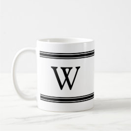 Monogram zwart-wit gestreepte gepersonaliseerde mo koffiemok