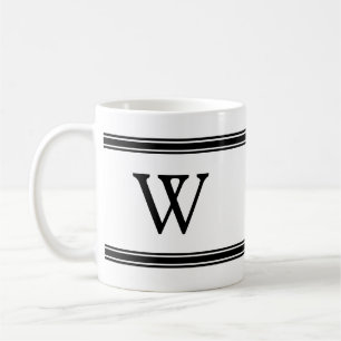 Monogram zwart-wit gestreepte gepersonaliseerde mo koffiemok