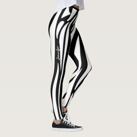 Monogram Zwart & Wit Gestreepte Zebra Patroon Tren Leggings (Rechts)