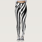 Monogram Zwart & Wit Gestreepte Zebra Patroon Tren Leggings (Voorkant)