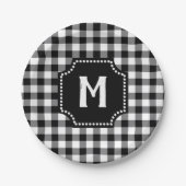 Monogram zwart-wit Gingham Buffalo-cheque Papieren Bordje (Voorkant)