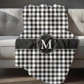 Monogram zwart-wit gingham fleece deken