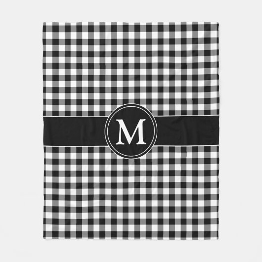 Monogram zwart-wit gingham fleece deken (Voorkant)