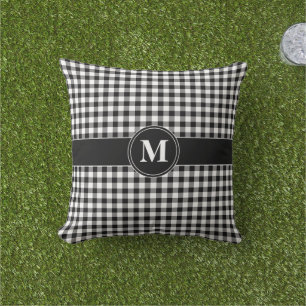 Monogram zwart-wit Gingham met speldenkpatroon Buitenkussen