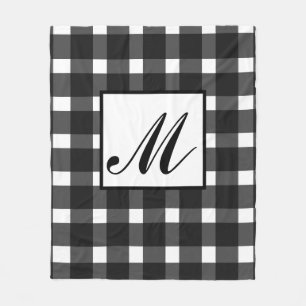 Monogram zwart wit Gingham patroon Fleece Deken