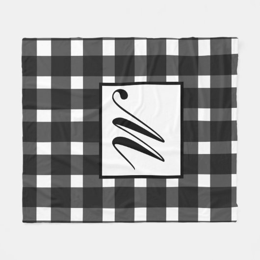 Monogram zwart wit Gingham patroon Fleece Deken (Voorkant (Horizontaal))