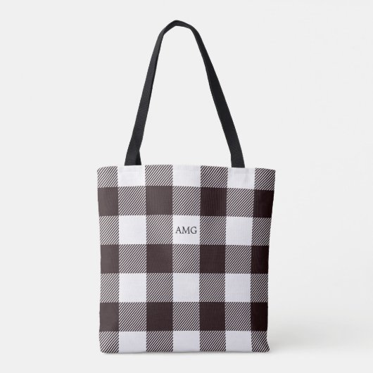 Monogram zwart-wit Gingham Pset Pattern Tote Bag (Achterkant)