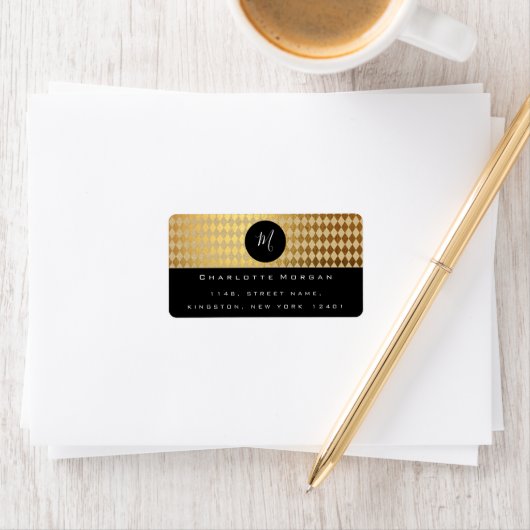 Monogram Zwart Wit Goud Diamant RSVP Etiket (Insitu)