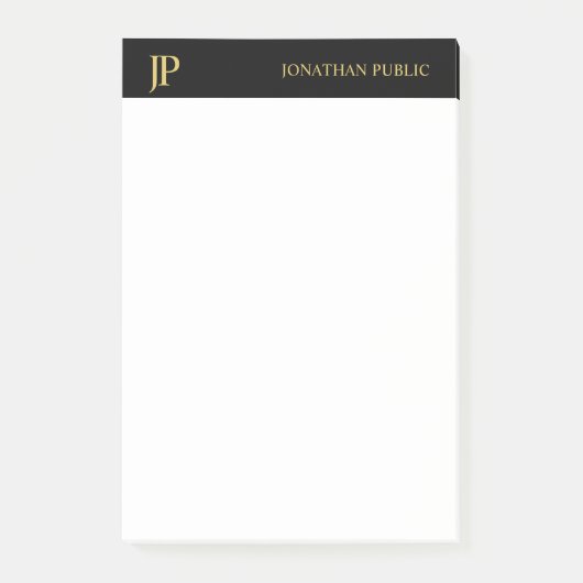 Monogram Zwart Wit Goud Elegante Eenvoudige Sjablo Post-it® Notes (Voorkant)
