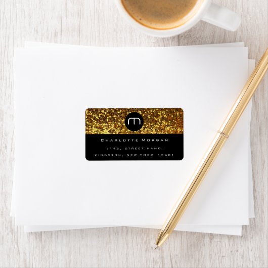 Monogram Zwart Wit Goud Glitter Logo RSVP Etiket (Insitu)