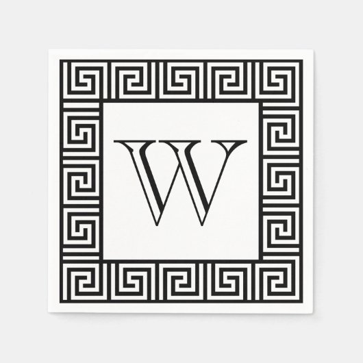 Monogram Zwart & Wit Grieks sleutelpapier servet (Voorkant)