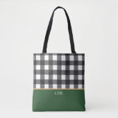 Monogram zwart wit groen gecontroleerd tote bag (Voorkant)