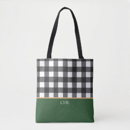 Monogram zwart wit groen gecontroleerd tote bag