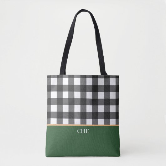 Monogram zwart wit groen gecontroleerd tote bag (Voorkant)