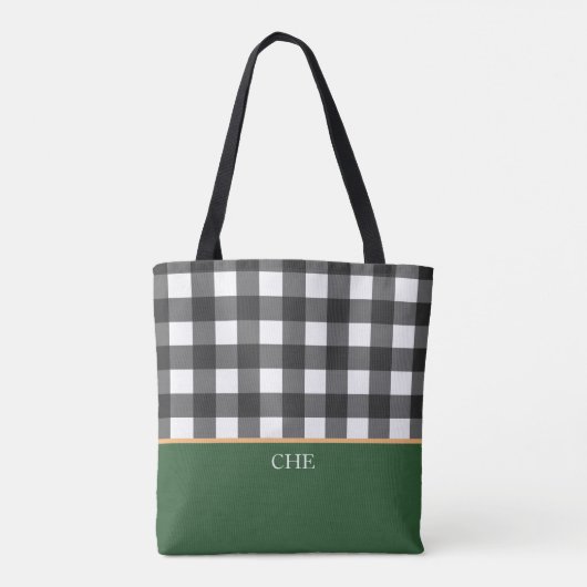 Monogram zwart wit groen gecontroleerd tote bag (Achterkant)