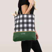 Monogram zwart wit groen gecontroleerd tote bag (Dichtbij)