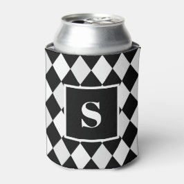 Monogram zwart-wit harlekijn diamantpatroon blikjeskoeler