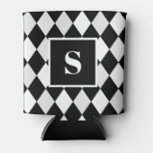 Monogram zwart-wit harlekijn diamantpatroon blikjeskoeler (Voorkant)