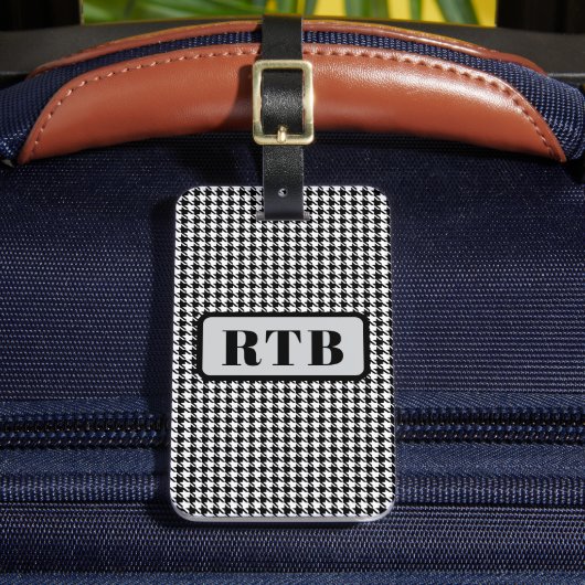 Monogram zwart & wit houndstooth 2-zijdig m/tekst bagagelabel (Voorkant Insitu 2)
