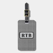 Monogram zwart & wit houndstooth 2-zijdig m/tekst bagagelabel (Voorkant verticaal)