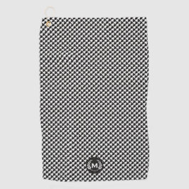 Monogram zwart-wit-houndstoothatroon golfhanddoek