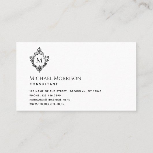 Monogram zwart-wit Initiaal in  Crest Visitekaartje (Achterkant)