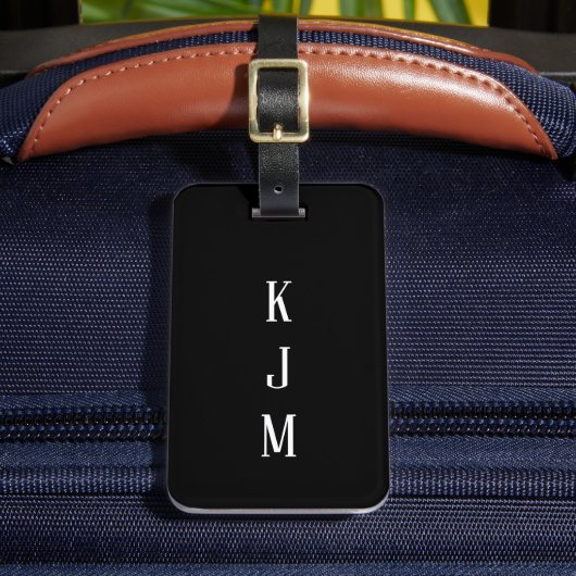 Monogram Zwart Wit Initialen Naam Cadeau Favor Bagagelabel (Voorkant Insitu 2)