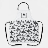 Monogram zwart-wit kerstboompatroon schort (Voorkant)