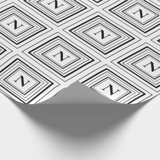 Monogram Zwart-wit Klassiek Vierkant Monogram Cadeaupapier (Hoek)