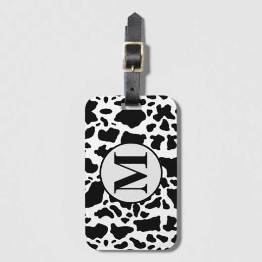 Monogram zwart-wit Koe Print Bagagelabel (Voorkant (verticaal))