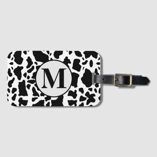 Monogram zwart-wit Koe Print Bagagelabel (Voorkant (horizontaal))