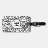 Monogram zwart-wit konijn Kunsttekeningen Aangepas Bagagelabel (Voorkant horizontaal)