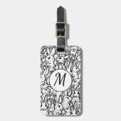 Monogram zwart-wit konijn Kunsttekeningen Aangepas Bagagelabel (Voorkant verticaal)