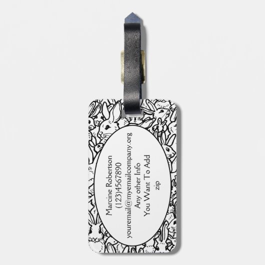 Monogram zwart-wit konijn Kunsttekeningen Aangepas Bagagelabel (Achterkant verticaal)