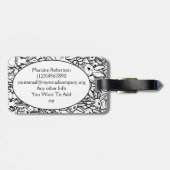 Monogram zwart-wit konijn Kunsttekeningen Aangepas Bagagelabel (Achterkant horizontaal)