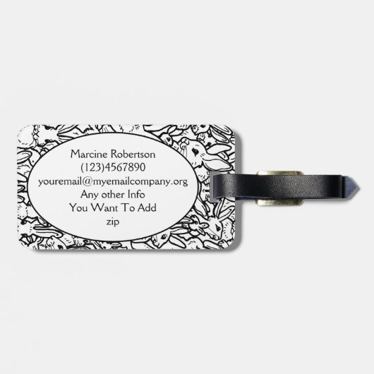 Monogram zwart-wit konijn Kunsttekeningen Aangepas Bagagelabel (Achterkant horizontaal)