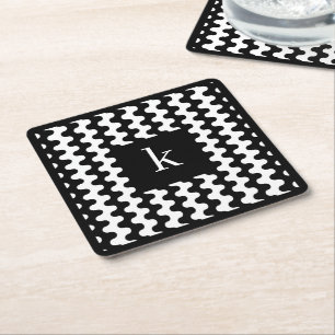Monogram Zwart Wit Kordaat Golfpatroon Kartonnen Onderzetters