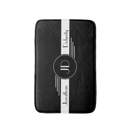 Monogram zwart-wit kunstdeco badmat (Voorkant Verticaal)