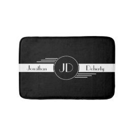 Monogram zwart-wit kunstdeco badmat