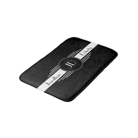 Monogram zwart-wit kunstdeco badmat (Gekanteld)