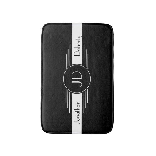 Monogram zwart-wit kunstdeco badmat (Voorkant Verticaal)