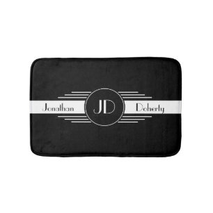 Monogram zwart-wit kunstdeco badmat