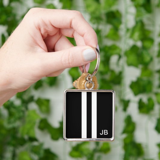 Monogram zwart-wit Mannen streep Sleutelhanger (Hand)