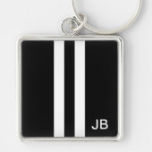 Monogram zwart-wit Mannen streep Sleutelhanger (Voorkant)