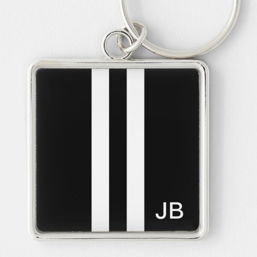 Monogram zwart-wit Mannen streep Sleutelhanger (Voorkant)
