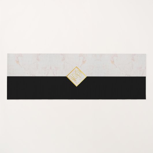 Monogram Zwart Wit Marmer Elegant Goud Script Yogamat (Voorkant (horizontaal))