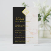 Monogram Zwart Wit Marmer Goud Bruiloft Details Informatiekaartje (Staand voorkant)