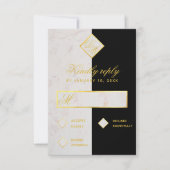 Monogram Zwart Wit Marmer Goud Elegante Trouw RSVP Kaartje (Voorkant)