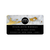 Monogram Zwart Wit Marmer Goud Grijs VIP RSVP Etiket (Voorkant)