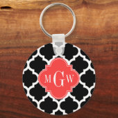 Monogram zwart-wit Marokkaans #5 Coral Red 3 Initi Sleutelhanger (Voorkant)